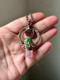 Pink Raw Paprok Tourmaline/ Chrome Tourmaline/ Tourmaline Slice/ Faceted Pink Tourmaline/ Faceted Green Tourmaline Copper Necklace