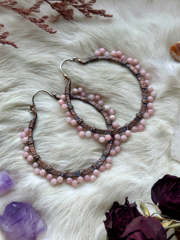 Pink Opal Copper Earrings