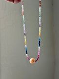 Faceted Rainbow Sapphire & Edison Champagne Pearl Sterling Silver Beaded Necklace