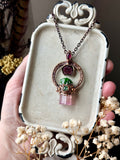 Pink Raw Paprok Tourmaline/ Chrome Tourmaline/ Tourmaline Slice/ Faceted Pink Tourmaline/ Faceted Green Tourmaline Copper Necklace