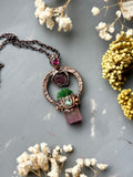 Pink Raw Paprok Tourmaline/ Chrome Tourmaline/ Tourmaline Slice/ Faceted Pink Tourmaline/ Faceted Green Tourmaline Copper Necklace