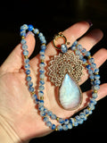 Rare Rare Dumortierite in Quartz & Moonstone Copper Necklace