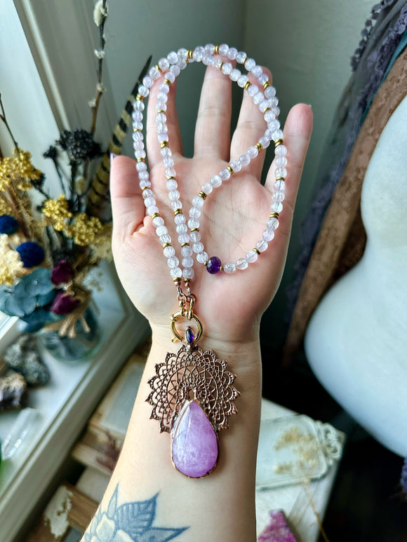 Kunzite & Amethyst Beaded Mandala Copper Necklace