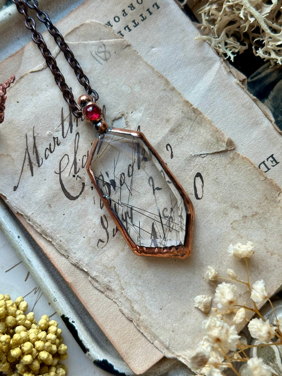 Black Rutile & Red Garnet Copper Necklace