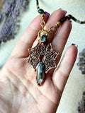 Rare Brookite In Quartz With Tibetan Quartz Mandala Copper Necklace