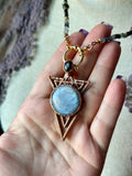 Grey Moonstone & Hypersthene Geometric Copper Necklace