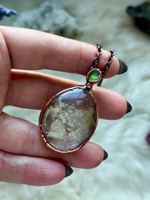 Enhydro Smoky & Green Tourmaline Slice Copper Necklace