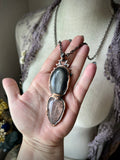 Geometric Dendritic Agate/ Black moonstone/ Hypersthene Copper Necklace