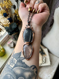 Geometric Dendritic Agate/ Black moonstone/ Hypersthene Copper Necklace