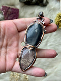 Geometric Dendritic Agate/ Black moonstone/ Hypersthene Copper Necklace