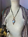 Grey Moonstone & Hypersthene Geometric Copper Necklace