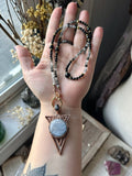 Grey Moonstone & Hypersthene Geometric Copper Necklace