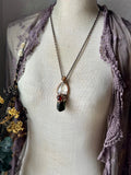 Brazilian Green Tourmaline/ Golden Healer Enhydro/ Golden Sunstone/ Red Garnet Copper Necklace