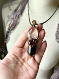 Brazilian Green Tourmaline/ Golden Healer Enhydro/ Golden Sunstone/ Red Garnet Copper Necklace