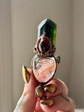 Brazilian Green Tourmaline/ Golden Healer Enhydro/ Golden Sunstone/ Red Garnet Copper Necklace