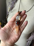 Golden Healer Enhydro Quartz/ amphibole Quartz/ Imperial Topaz/ Res Garnet Copper Necklace