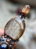 Golden Healer Enhydro Quartz/ amphibole Quartz/ Imperial Topaz/ Res Garnet Copper Necklace