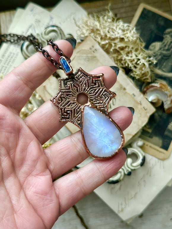 Rare Dumortierite In Quartz & Moonstone Copper Necklace