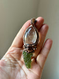 Besednice Moldvite/ Enhydro Quartz/ Heasonite Garnet/ Imperial Topaz Copper Necklace