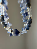 Rare Dumortierite, Raw Sapphire & Moonstone Sterling Silver Bracelet