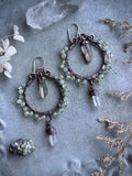 Prehnite/ Garden Quartz Points/ Tibetan Quartz Copper Earrings