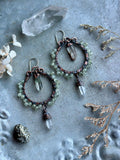 Prehnite/ Garden Quartz Points/ Tibetan Quartz Copper Earrings