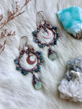 Blue & Green Kyanite Crescent Moon Copper Earrings