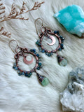 Blue & Green Kyanite Crescent Moon Copper Earrings