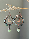 Blue & Green Kyanite Crescent Moon Copper Earrings