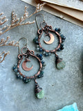 Blue & Green Kyanite Crescent Moon Copper Earrings