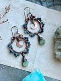 Blue & Green Kyanite Crescent Moon Copper Earrings