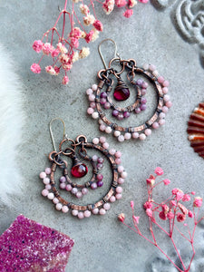 Pink Opal/ Pink Tourmaline/ Pink Quartz Copper Earrings