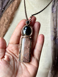 Amphibole Quartz/ Rose Cut Onyx/ Faceted Garnet Copper Necklace