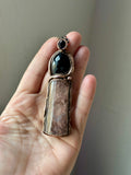 Amphibole Quartz/ Rose Cut Onyx/ Faceted Garnet Copper Necklace