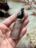 Amphibole Quartz/ Rose Cut Onyx/ Faceted Garnet Copper Necklace