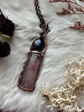 Amphibole Quartz/ Rose Cut Onyx/ Faceted Garnet Copper Necklace