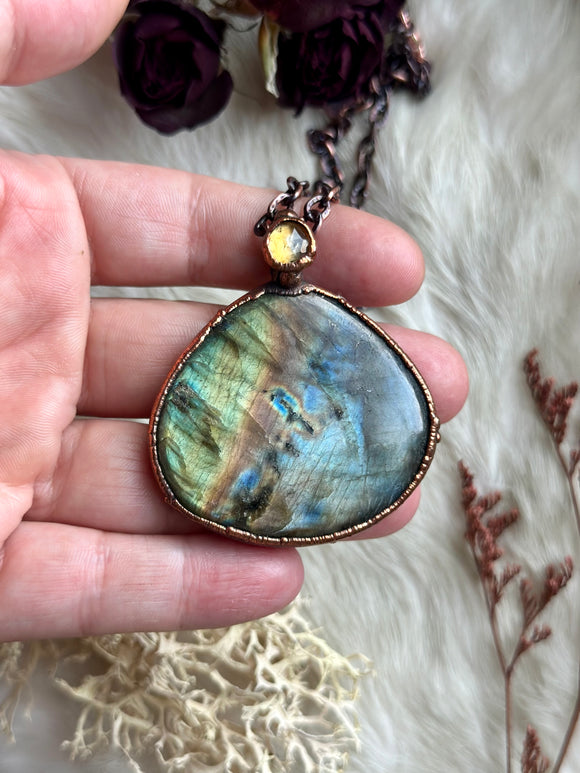 Labradorite & Rose Cut Citrine Copper Necklace