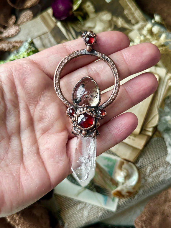 Faden Quartz/ Garnet/ Smoky Enhydro Copper Necklace