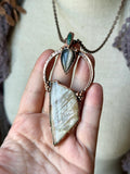 Rare Malawi Moonstone, Black Sunstone/ Australian Opal Copper Necklace