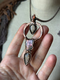 Rare Raw Purple Haze Sunstone, Black Sunstone, Faceted Smoky Quartz, Orange Sunstone Copper Necklace