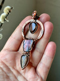 Rare Raw Purple Haze Sunstone, Black Sunstone, Faceted Smoky Quartz, Orange Sunstone Copper Necklace