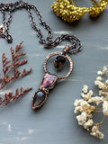 Rare Raw Purple Haze Sunstone, Black Sunstone, Faceted Smoky Quartz, Orange Sunstone Copper Necklace