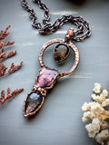 Rare Raw Purple Haze Sunstone, Black Sunstone, Faceted Smoky Quartz, Orange Sunstone Copper Necklace