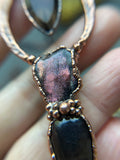 Rare Raw Purple Haze Sunstone, Black Sunstone, Faceted Smoky Quartz, Orange Sunstone Copper Necklace