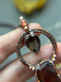 Rare Raw Purple Haze Sunstone, Black Sunstone, Faceted Smoky Quartz, Orange Sunstone Copper Necklace