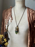 Besednice Moldavite/ Rare Rutile Garden Quartz/ Faceted Green Tourmaline Copper Necklace