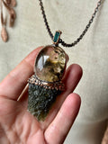 Besednice Moldavite/ Rare Rutile Garden Quartz/ Faceted Green Tourmaline Copper Necklace