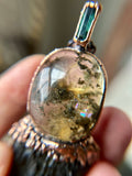 Besednice Moldavite/ Rare Rutile Garden Quartz/ Faceted Green Tourmaline Copper Necklace