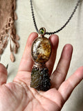 Besednice Moldavite, Rare Red Rutile Garden Quartz, and Faceted Rare Sphene Copper Necklace