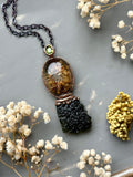 Besednice Moldavite, Rare Red Rutile Garden Quartz, and Faceted Rare Sphene Copper Necklace